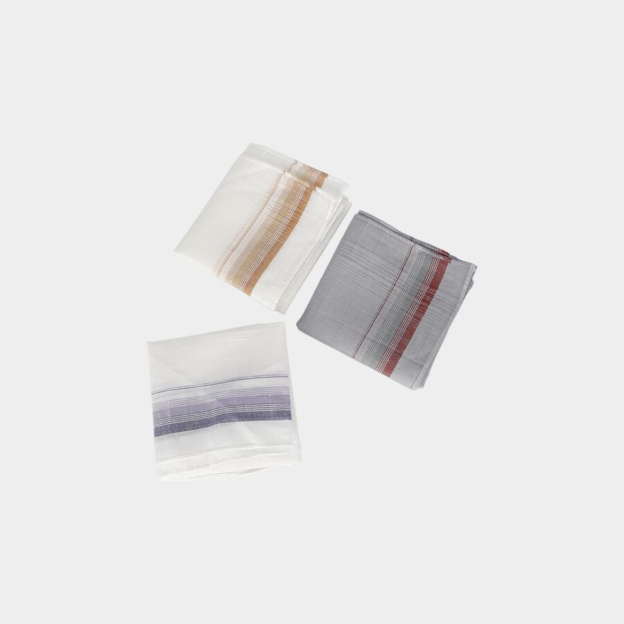 Men Grey Striped Pack of 3 Handkerchief, हल्का ग्रे, large