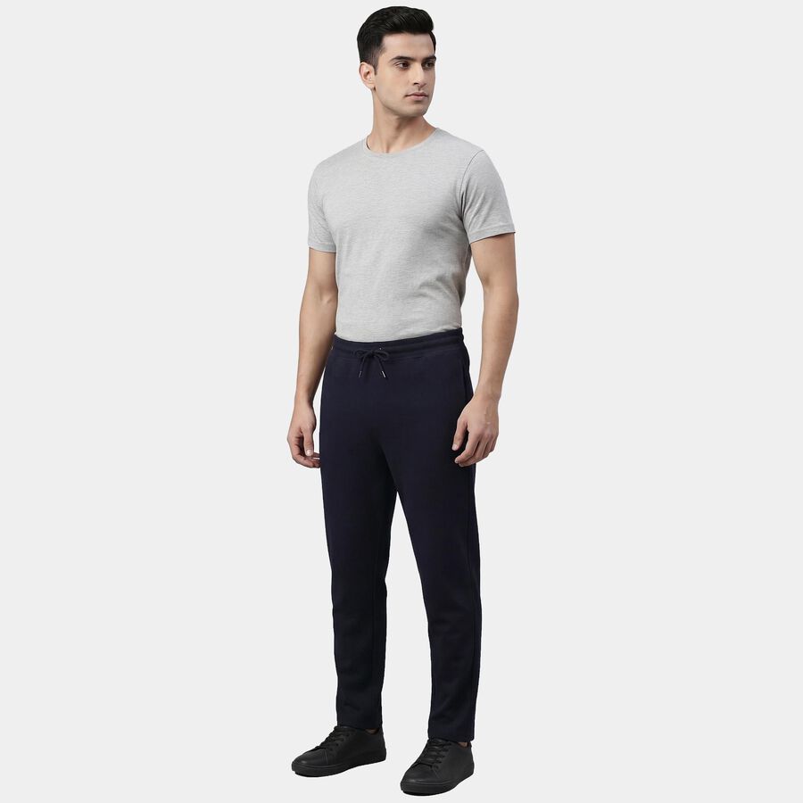 Men's Navy Blue Slim Fit Cuffed Track Pants, नेवी ब्लू, large