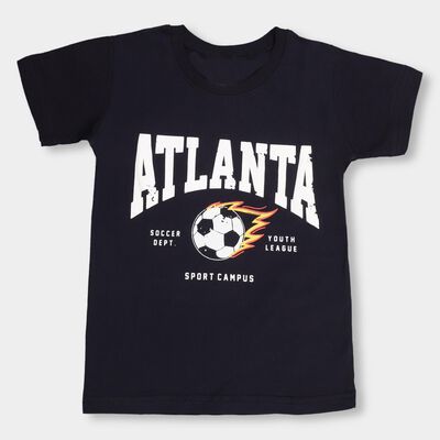 Boys' Navy Blue Cotton Round Neck Printed T-Shirt