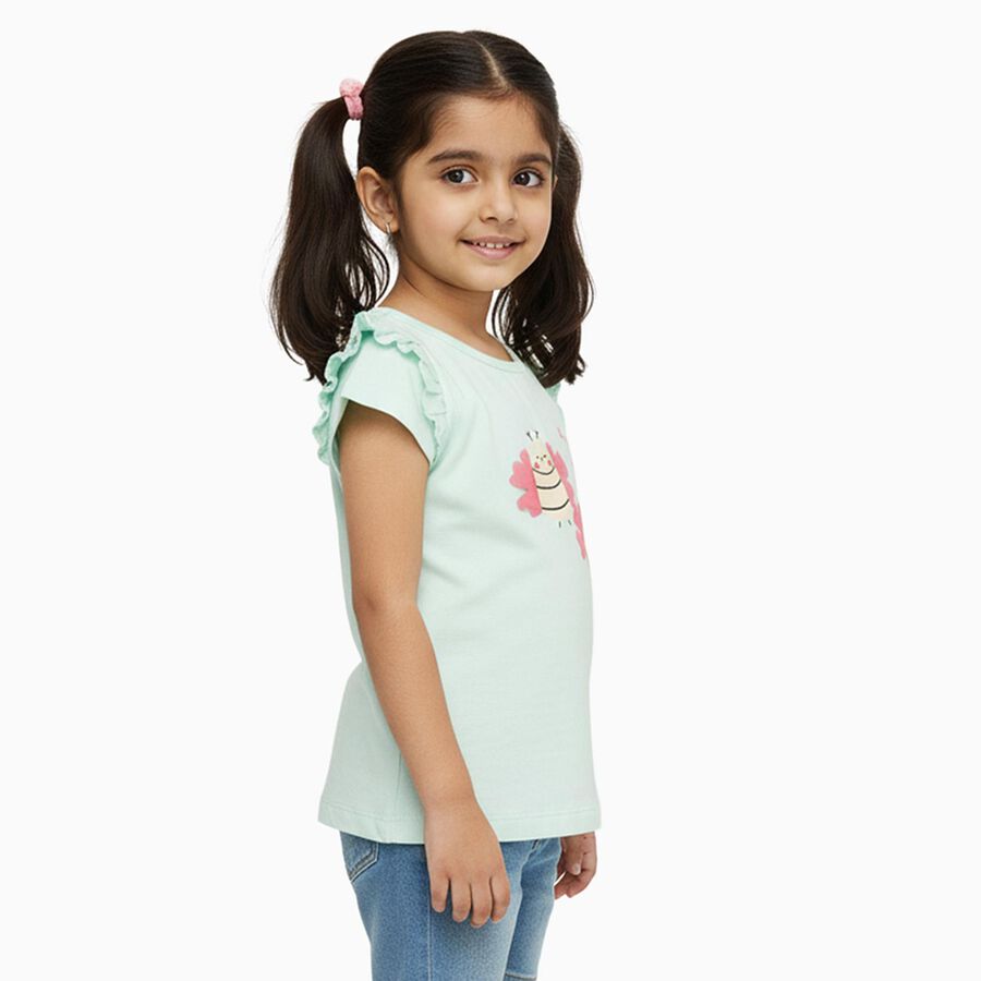 Girls' 100% Cotton T-Shirt, हल्का हरा, large image number null
