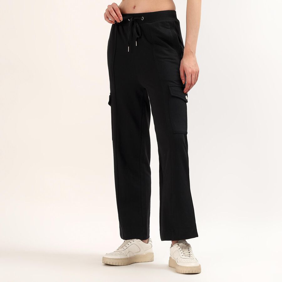 Women's Grey Regular Fit Cuffed Track Pants, Black, large