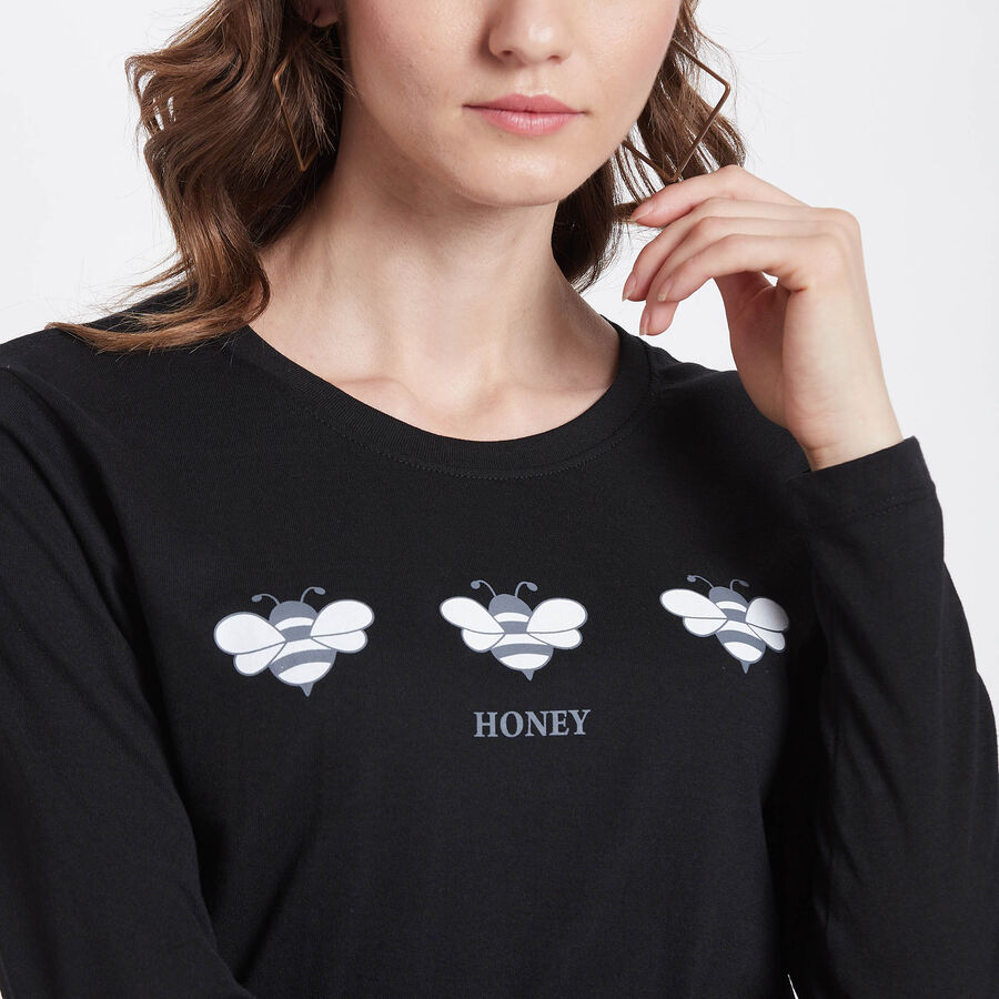 Cotton Round Neck Top, Black, large image number null