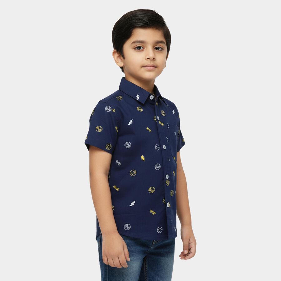 Boys Navy Blue Cotton Half Sleeve Classic Collar Casual Shirt, Navy Blue, large