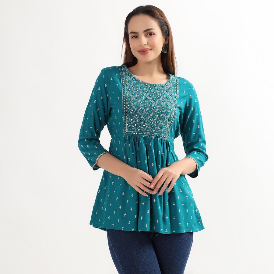 Ladies' Kurti , मध्यम नीला, large