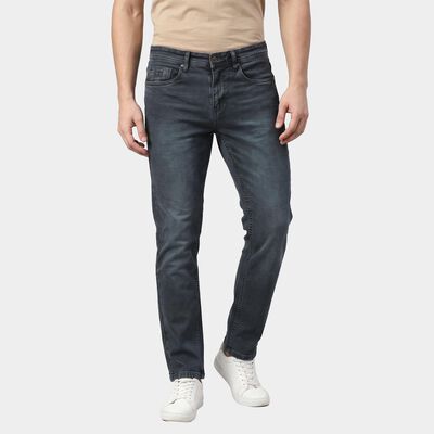 Men's Dark Grey Slim Fit Faded Jeans