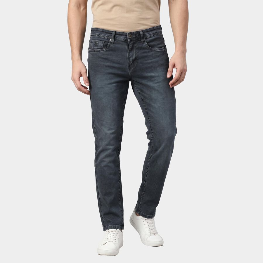 Men's Dark Grey Slim Fit Faded Jeans, गहरा ग्रे, large