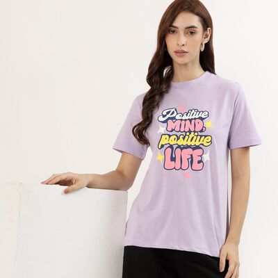 Women's Soft Lavender Round Neck Casual T-Shirt
