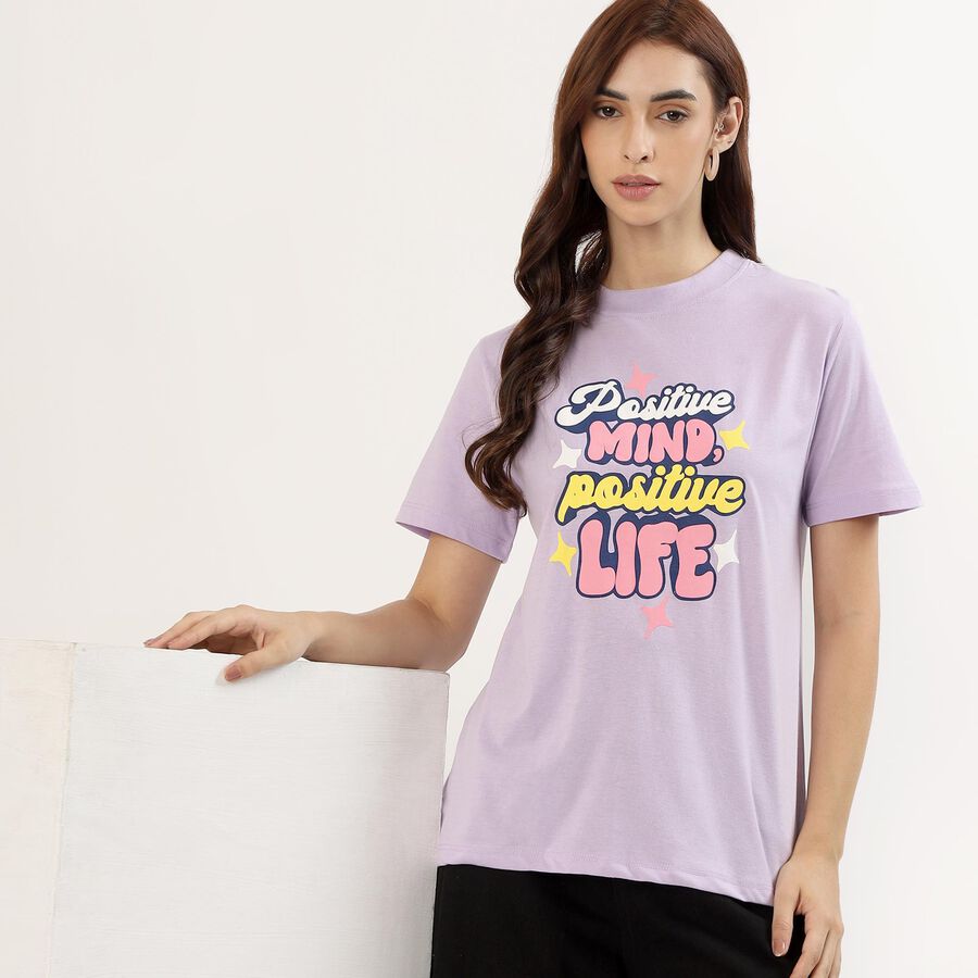 Women's Soft Lavender Round Neck Casual T-Shirt, Lilac, large image number null