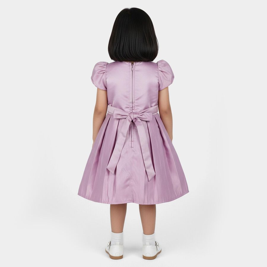 Girls' Lilac Puff Sleeve Embellished Party Frock, Lilac, large