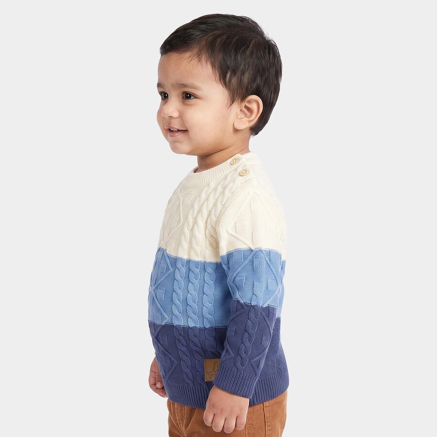 Infants' Blue Crew Neck Knitted Pullover, Mid Blue, large