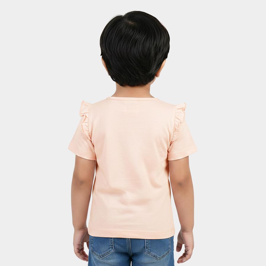 Girls Light Pink Cotton Round Neck Regular T-Shirt, Light Pink, large
