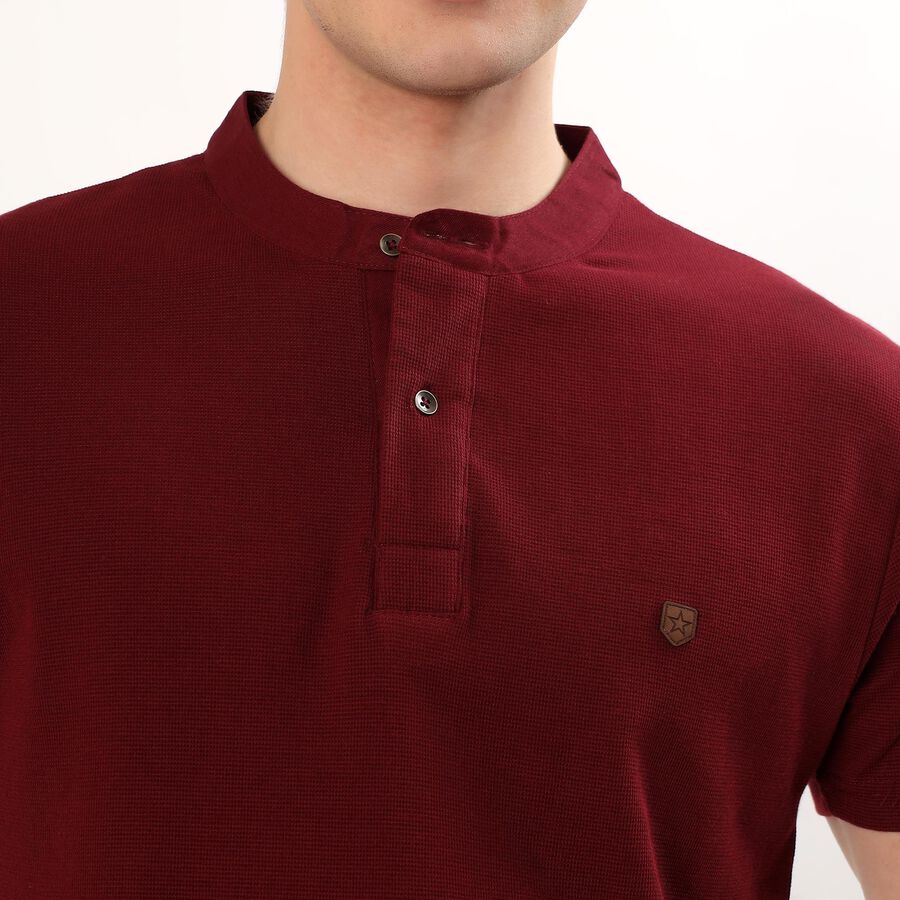Men's Deep Burgundy Polo Collar Casual T-Shirt, Wine, large