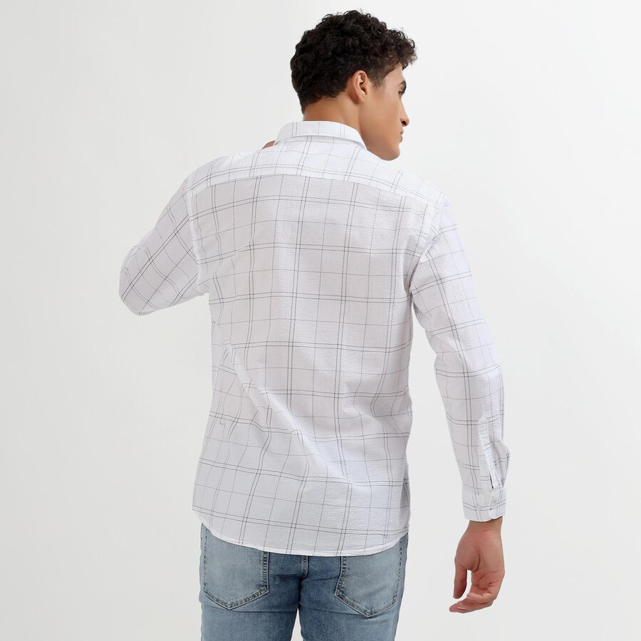 Men's Rich Eggshell White Cotton Mandarin Collar Casual Shirt, White, large image number null
