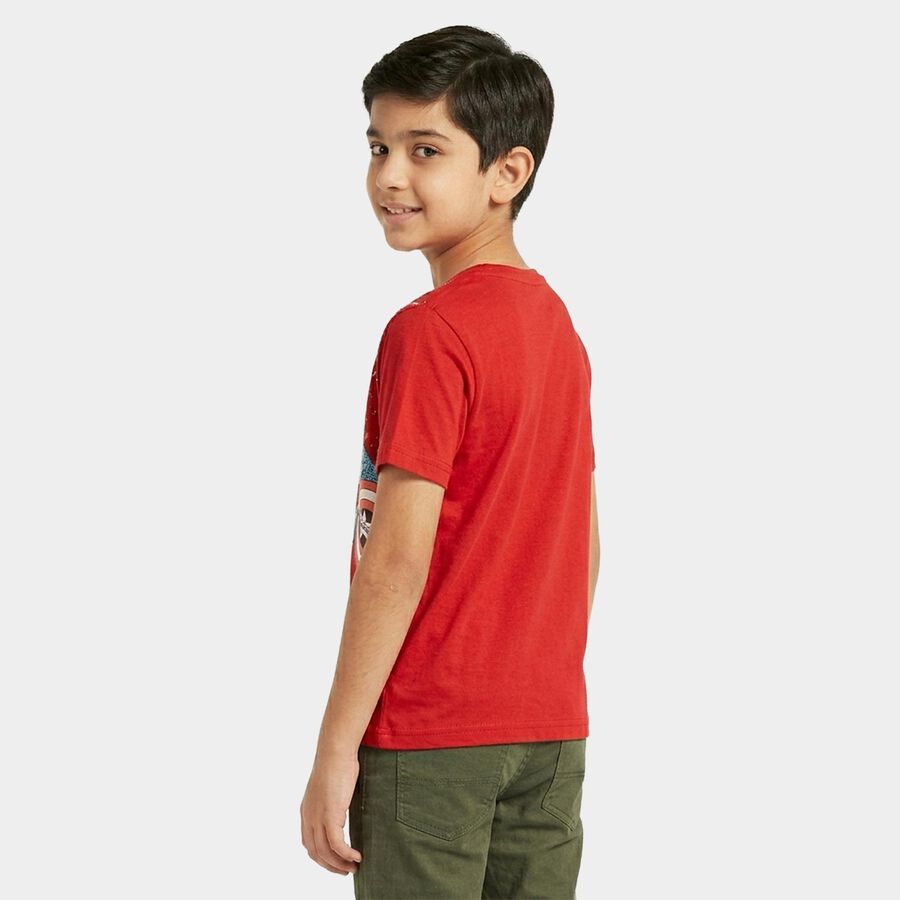 Boys Red Cotton Crew Neck Casual Half Sleeve T-Shirt, Red, large