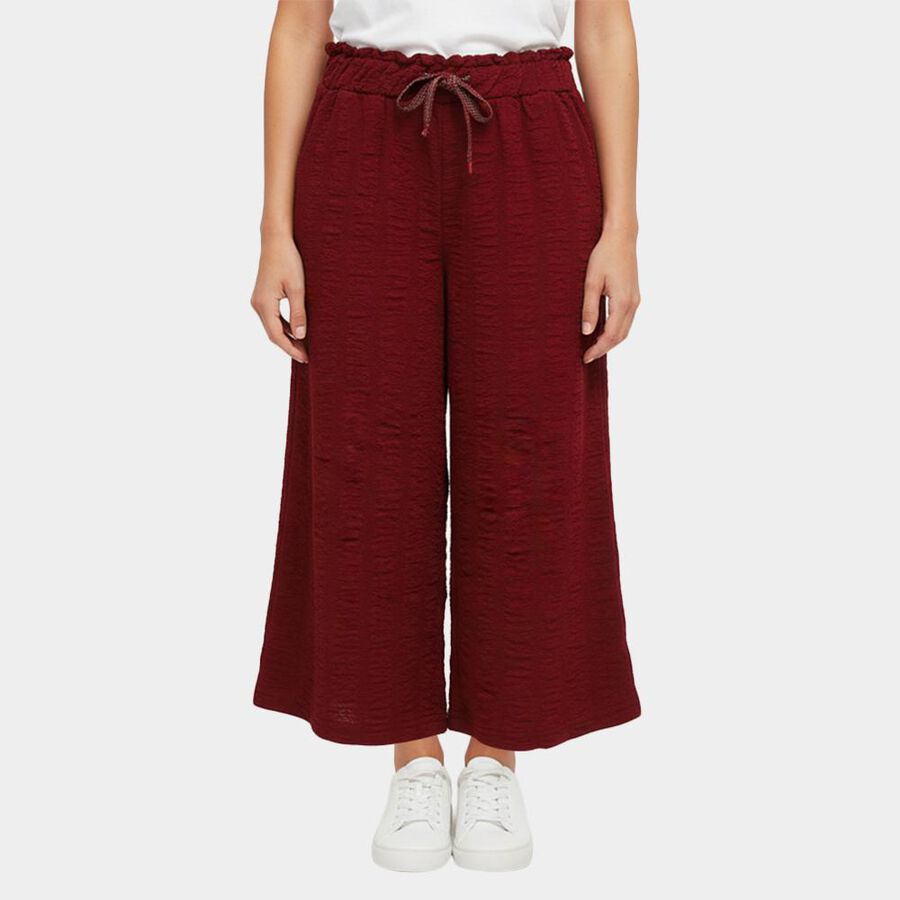 Girls' Deep Maroon Wide-Leg Textured Capri Pants, Wine, large image number null