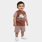 Infants' Brown 100% Cotton Round Neck Graphic Printed Baba Suit, Brown, small