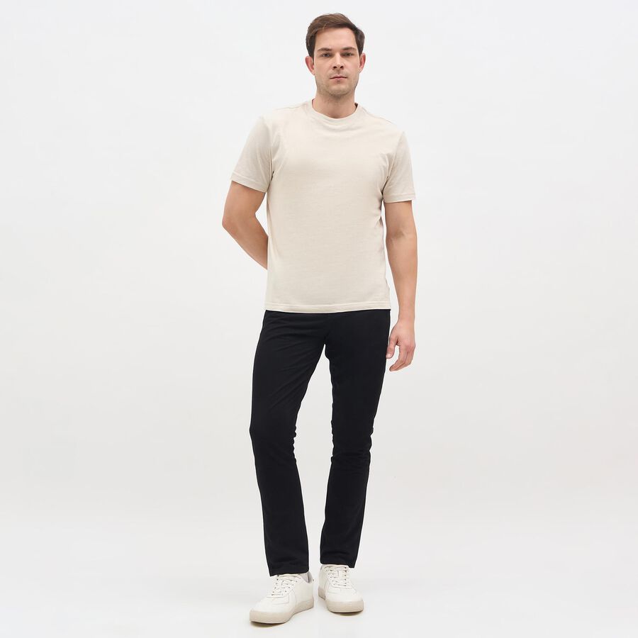 Men's Jet Black Slim Fit Flat-Front Casual Trousers, Black, large