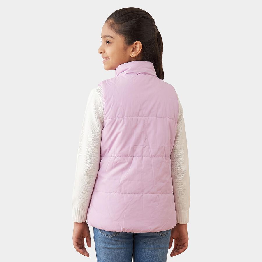 Girls' Lilac Stand Collar Puffer Jacket, Lilac, large