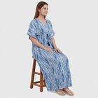 Women's Blue V-Neck Tie-Dye Kaftan Nighty, Light Blue, small