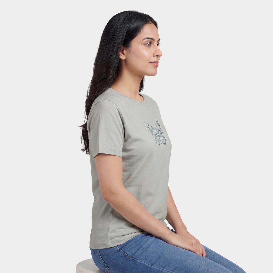 Women's Mint Green Round Neck Graphic T-Shirt, Light Green, large