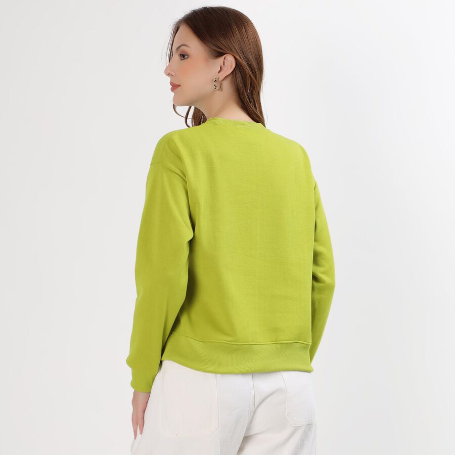 Women's Bright Lime Green Crew Neck Casual Sweatshirt, हल्का हरा, large image number null