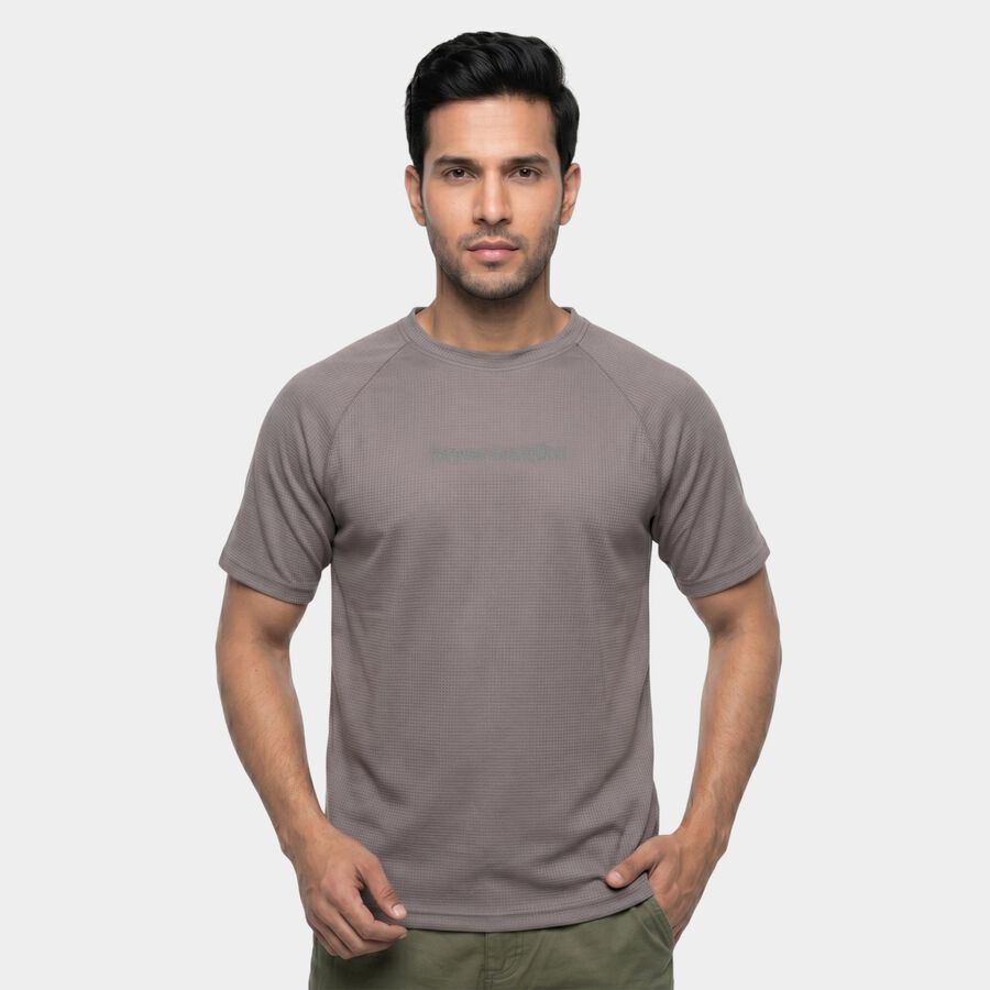 Men's Grey Crew Neck Regular Drifit T-Shirt, गहरा ग्रे, large