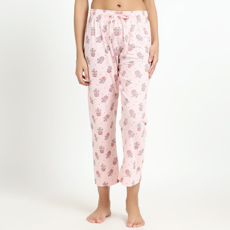 Ladies' Soft Pink Printed Cotton Blend Full-Length Pyjama, Light Pink, large image number null