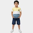 Boys' Yellow Cotton Round Neck Color-Blocked Baba Suit, Yellow, small