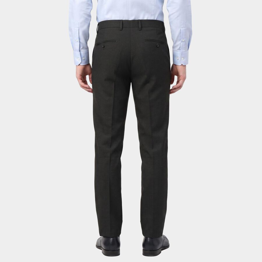 Men's Charcoal Slim Fit Flat-Front Formal Trousers, चारकोल, large