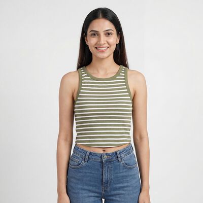 Women's Olive Round Neck Casual T-Shirt