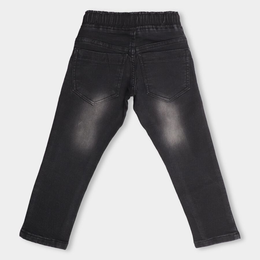 Boys' Faded Black Regular Fit Elastic Waist Jeans, काला, large image number null