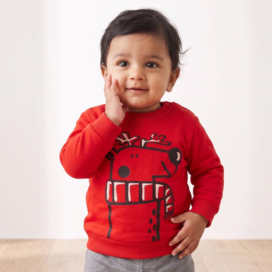 Infants Red Crew Neck Pullover Sweatshirt, Red, large