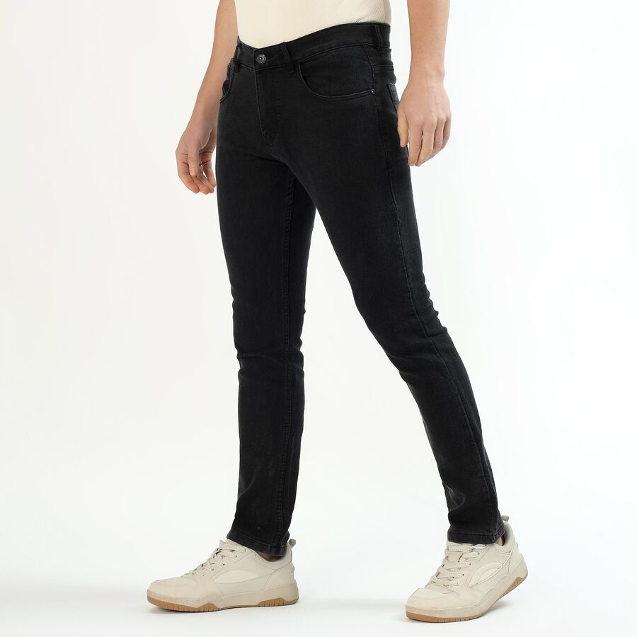 Men's Jet Black Slim Fit Stretchable Jeans, गहरा ग्रे, large