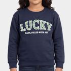Girls' Navy Blue Crew Neck Pullover Sweatshirt, नेवी ब्लू, small