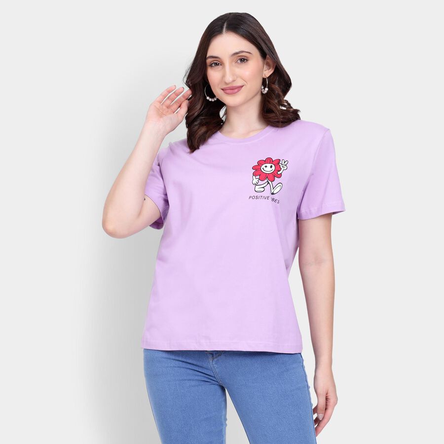 Ladies' 100% Cotton Round Neck T-Shirt , लाइलेक, large image number null
