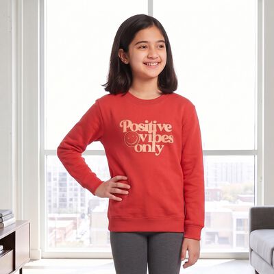 Girls' Coral Round Neck Pullover Sweatshirt