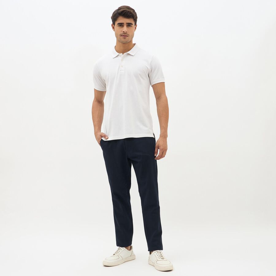 Men's Deep Navy Blue Slim Fit Cross Pocket Casual Trousers, Navy Blue, large image number null