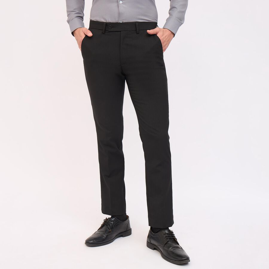 Men's Fixed Waist Slim Fit Formal Trousers, काला, large image number null