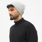 Men's Light Grey Textured Knitted Beanie Cap, Melange Light Grey, small image number null