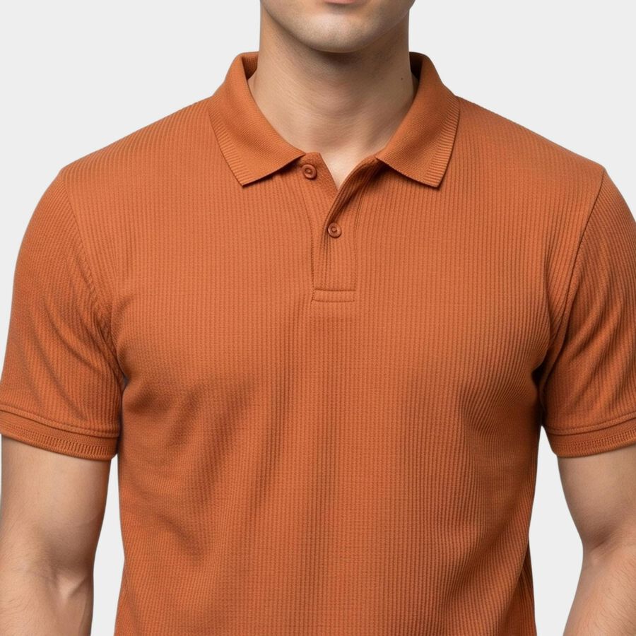 Men's Rust Polo Neck Solid Polo T-Shirt, रस्ट, large