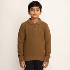 Boys Warm Brown Zip Neck Casual Pullover, Brown, small image number null