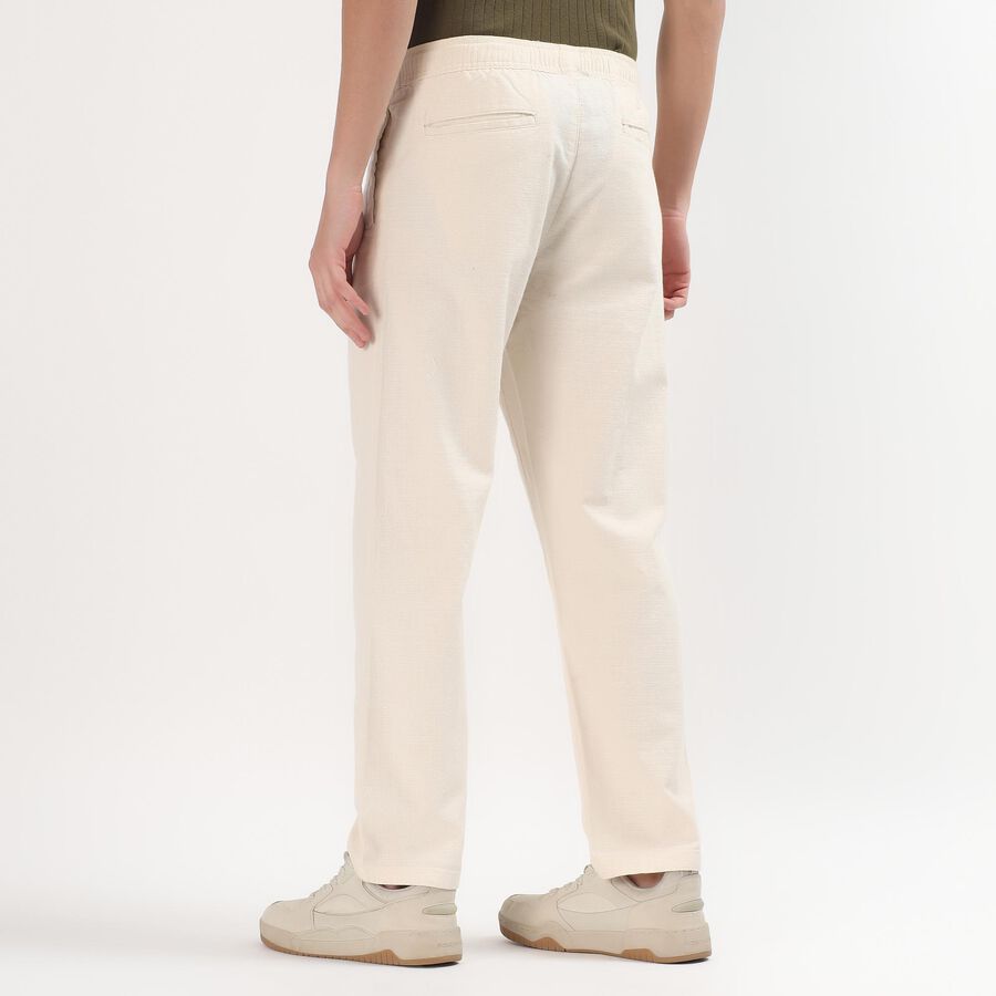 Men's Soft Beige Slim Fit Drawstring Casual Trousers, एक्रू मिश्रित, large image number null