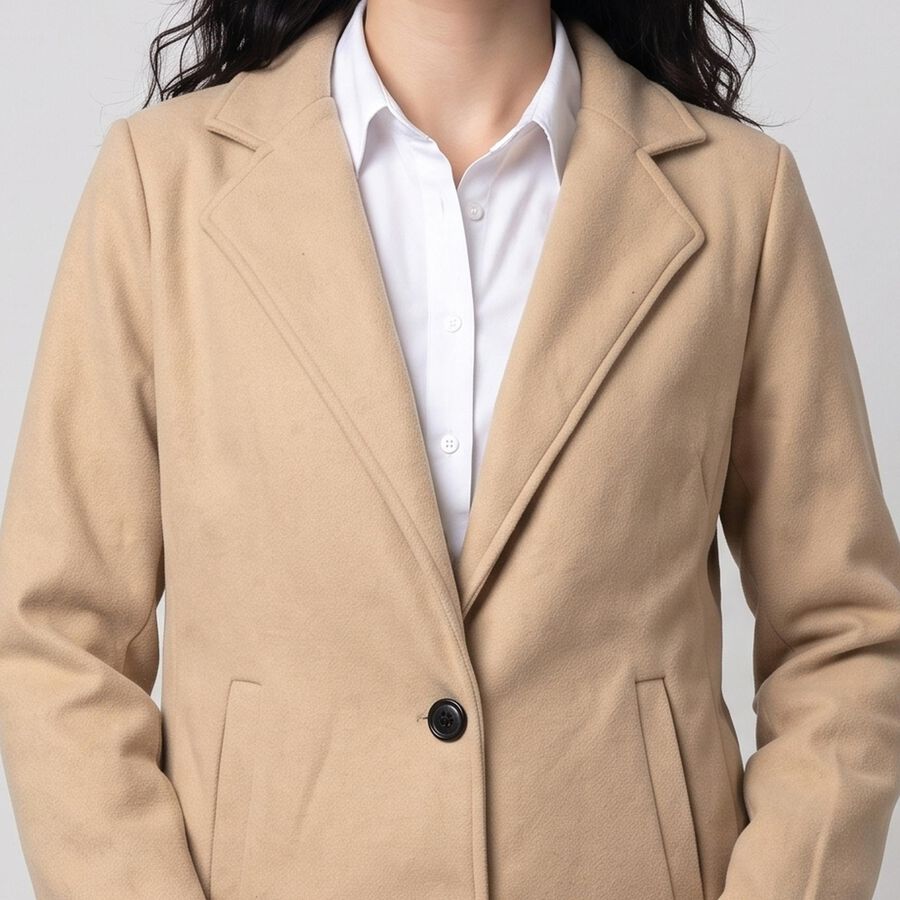 Women's Beige Lapel Collar Blazer Jacket, गहरा पीला, large
