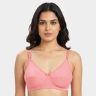 Women's Pink Cotton V-Neck Wireless Non-Padded Bra, Coral, small