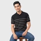 Men's Navy Blue Cotton Polo Neck T-Shirt, नेवी ब्लू, small