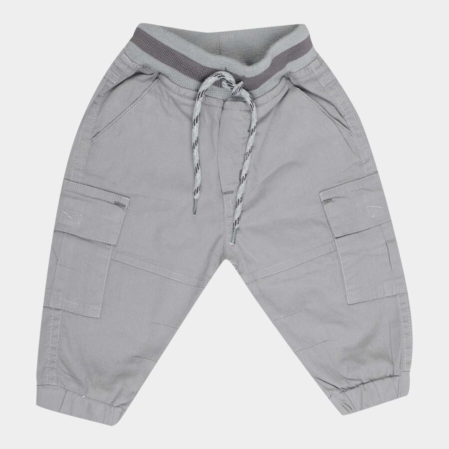 Infants Cotton Solid Trousers, Light Grey, large image number null