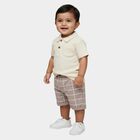 Infants' Beige Cotton Polo Neck Textured Baba Suit, गहरा पीला, small