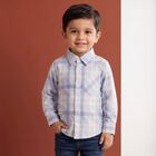 Boys' Light Mid Blue Checked Casual Shirt, Mid Blue, small
