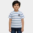 Boys' Light Blue Cotton Blend Round Neck Striped T-Shirt, हल्का नीला, small