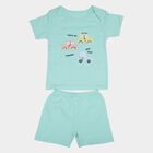 Infants' Light Green Cotton Round Neck Car Print Baba Suit, Light Green, small